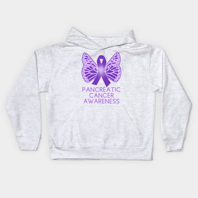 Pancreatic Cancer Awareness Purple Ribbon Butterfly Kids Hoodie by Scarebaby